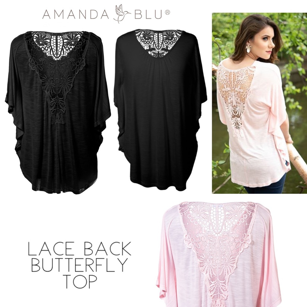 Amanda Blu Flowy Butterfly Crochet Lace Kimono Tunic Top